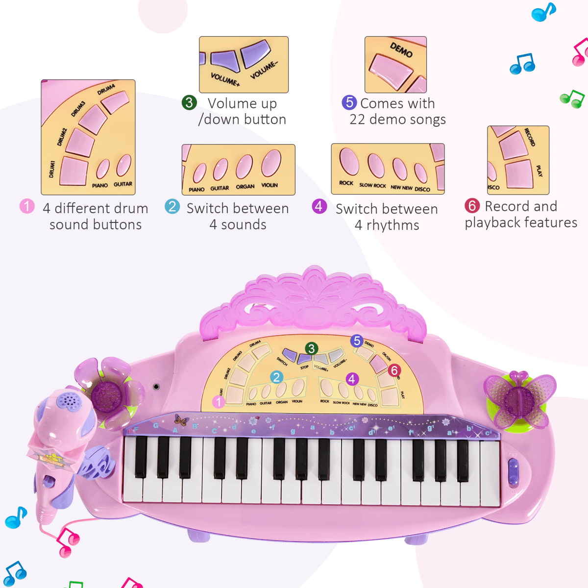 image-Mini Battery Organ Piano Microphone Stool 32 Key Keyboard Kids Toy