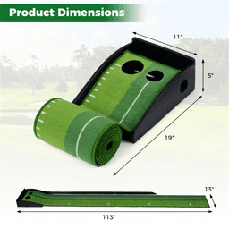 image-Indoor Golf Putting Mat - Ball Return Track 2 Holes 3 Balls