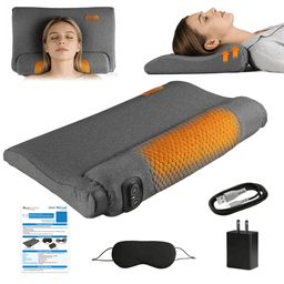 image-Heated Neck Massager with Heat & Vibration, Memory Foam, USB, Dark Grey