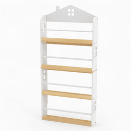 image-4-Tier House Bookshelf for Kids, 24"x6"x51", White & Natural, Anti-Toppling