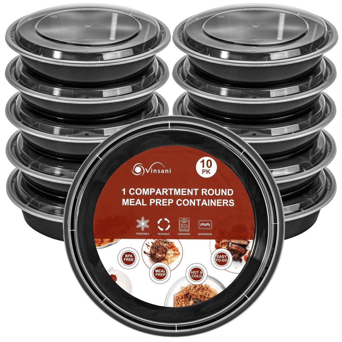 image-VINSANI 20pk ROUND 1 COMPARTMENT MEAL PREP CONTAINERS 1010493