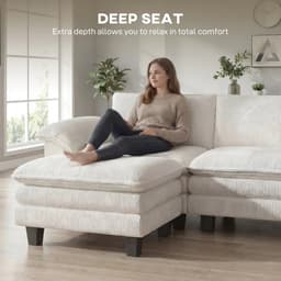 image-Sofa Bed - Beige Corduroy with Pocket Springs, 124.4" Wide, Ottoman Included