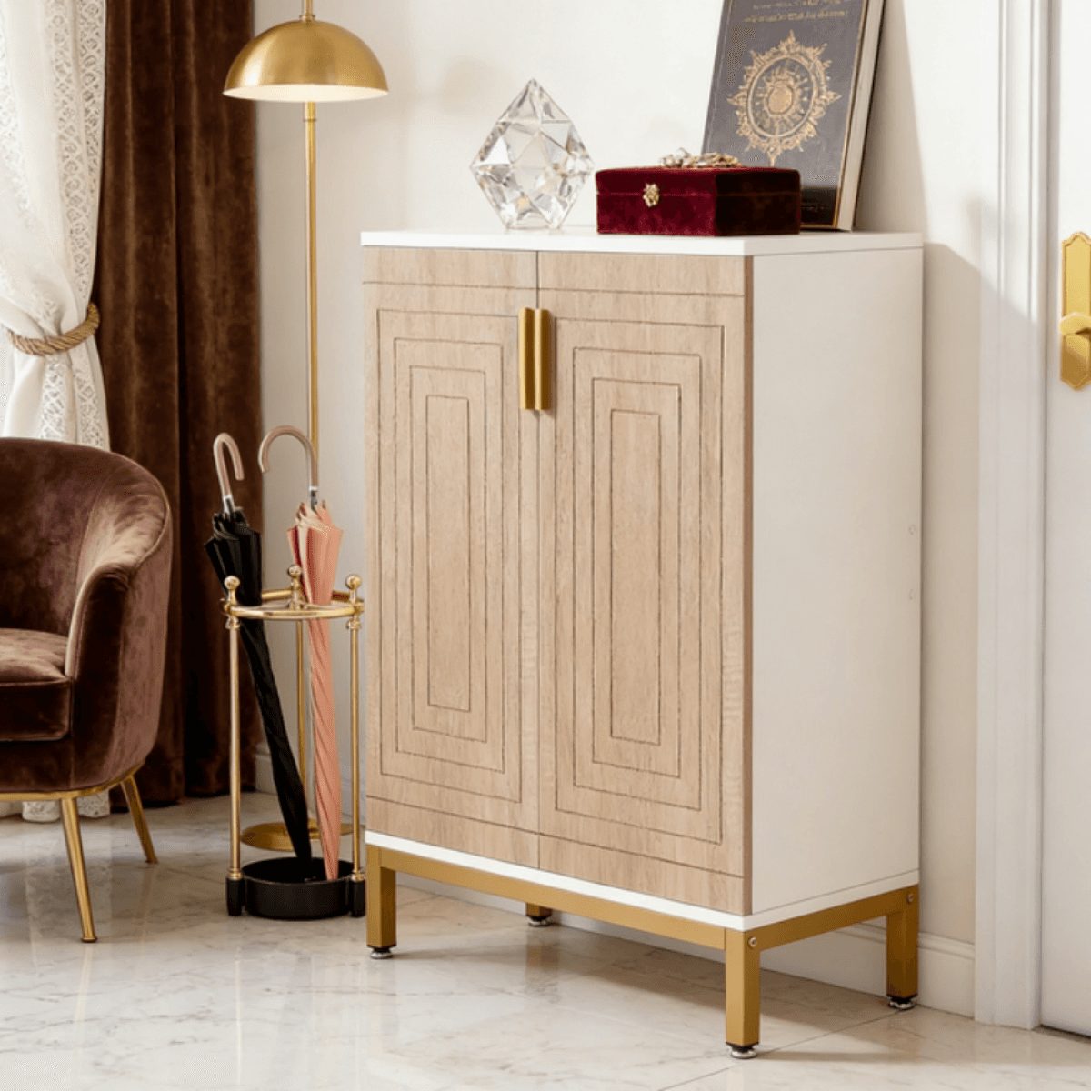 image-Shoe Storage Cabinet - Minimalist Design, 31.5"x15"x37.4"