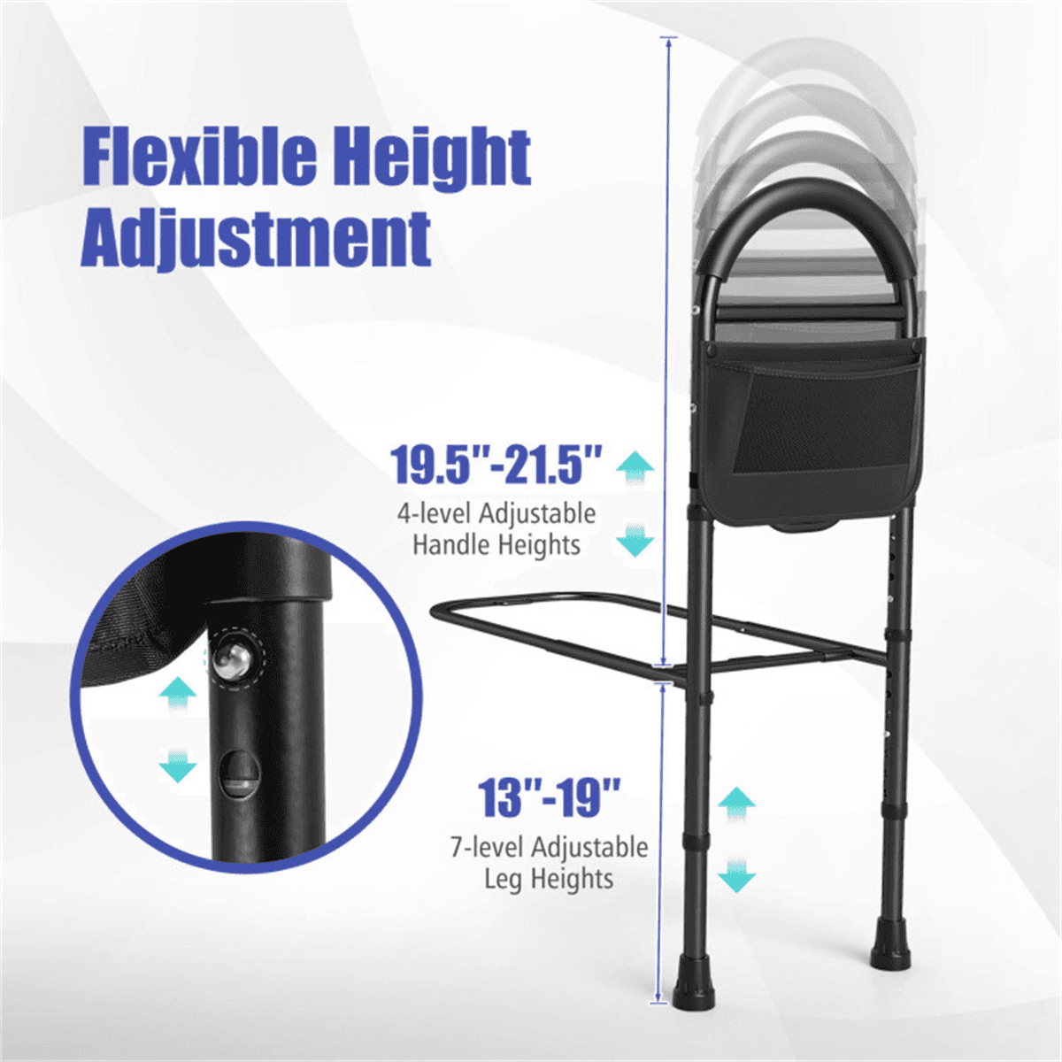 image-Adjustable Bedside Safety Rail, Tool-Free, Anti-Slip, Elderly Assist, Black