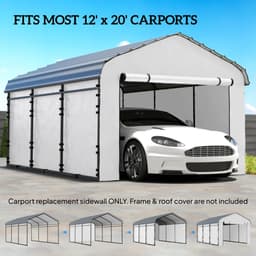 image-Carport Sidewall Panel - White, UPF50+ PE Fabric, Fits Most 12'x20' Carports