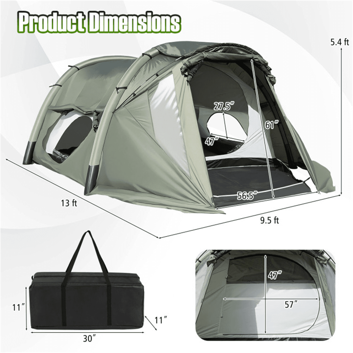 image-5-7 Person Inflatable Cabin Tent Green Screened Porch