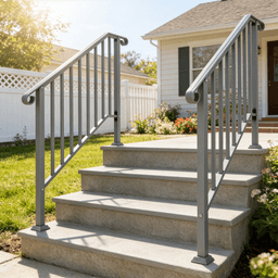 image-Silver Outdoor 3-Step Iron Handrail