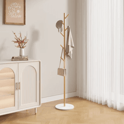 image-Golden Metal Clothing Rack with Marble Base - Heavy Duty