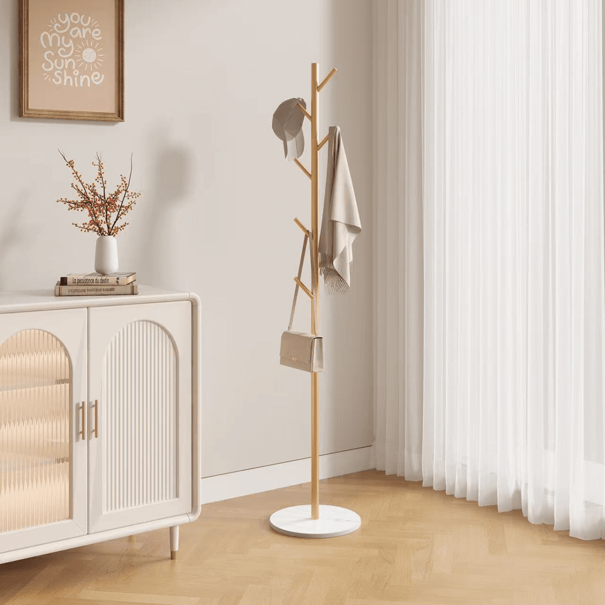 image-Golden Metal Clothing Rack with Marble Base - Heavy Duty