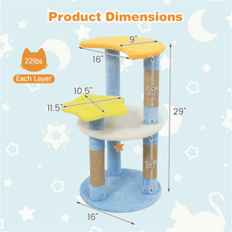 image-Moon & Star Cat Tree - 29" Blue Multi-Level with Jute Scratching Posts