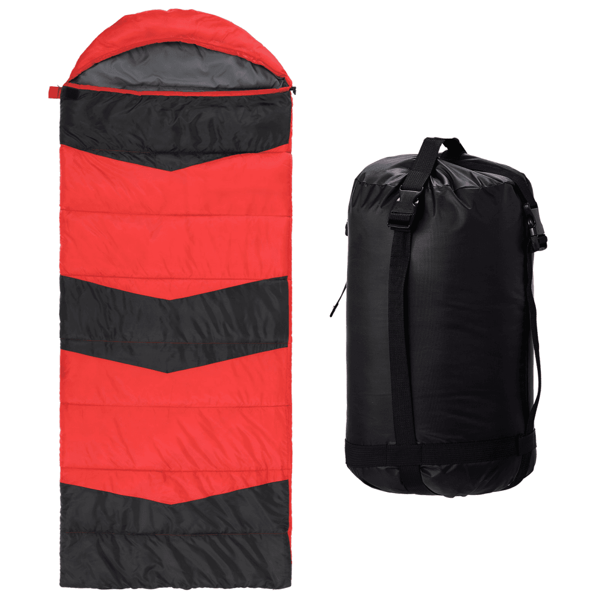 image-Rectangular Heated Sleeping Bag, Lightweight Sleeping Bag with Multi USB Powered Heating Pads, Waterproof Compact Envelope Sleeping Bag for Backpacking Hiking, Red