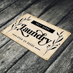 image-24 Hour Self-Service Laundry Metal Sign for Bathroom Wall Decor - Vintage Style