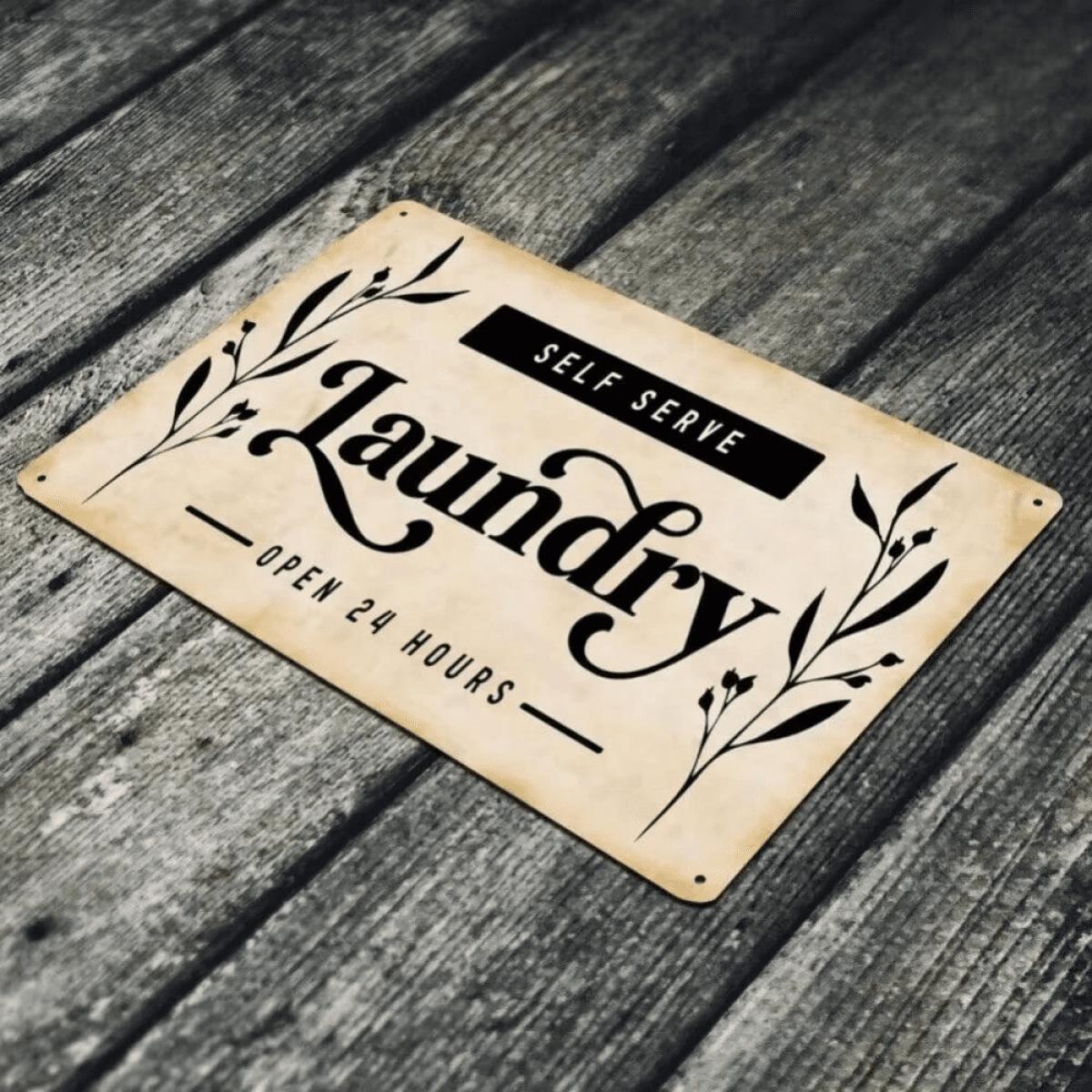 image-24 Hour Self-Service Laundry Metal Sign for Bathroom Wall Decor - Vintage Style