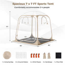 image-Clear Pop Up Sports Tent, 7×7FT Waterproof PVC Pod for Camping, 2-4 People