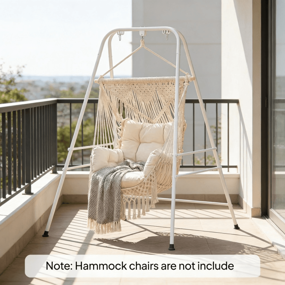 image-Hammock Chair Stand - Minimalist White, 330 lbs Support, 54.3" L x 50.8" W x 72" H