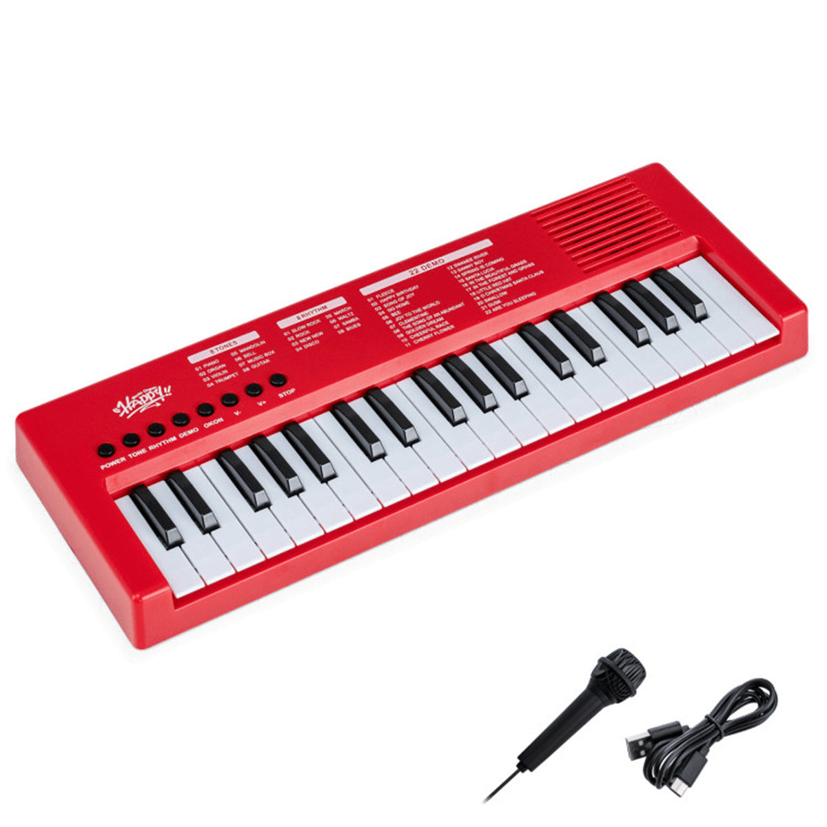 image-Kids Electronic Keyboard Red 37 Keys Toy, 8 Tones, USB Power, Ages 3+