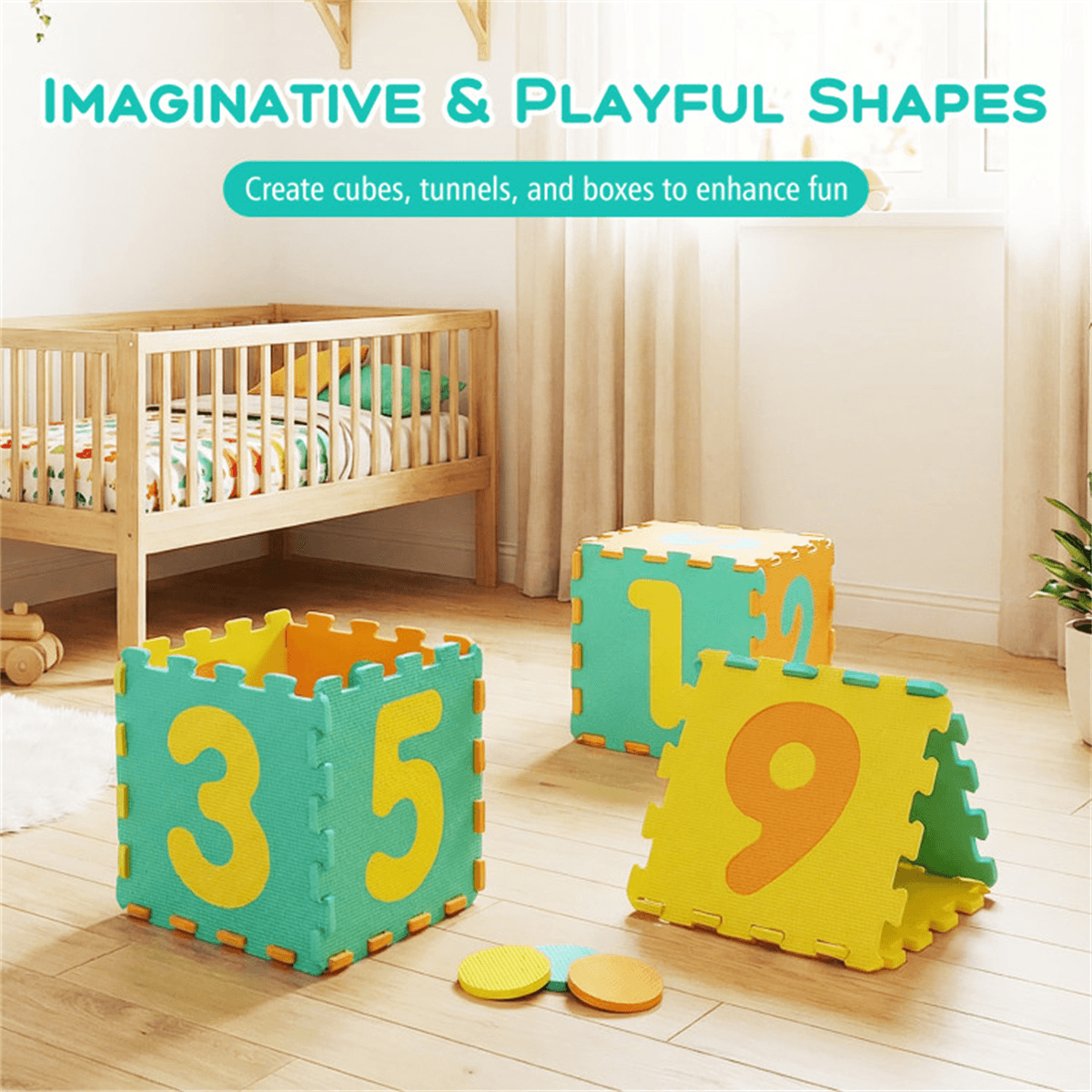 image-Yellow Kids Hopscotch Foam Mat 9 Tiles Non-Slip 10M+