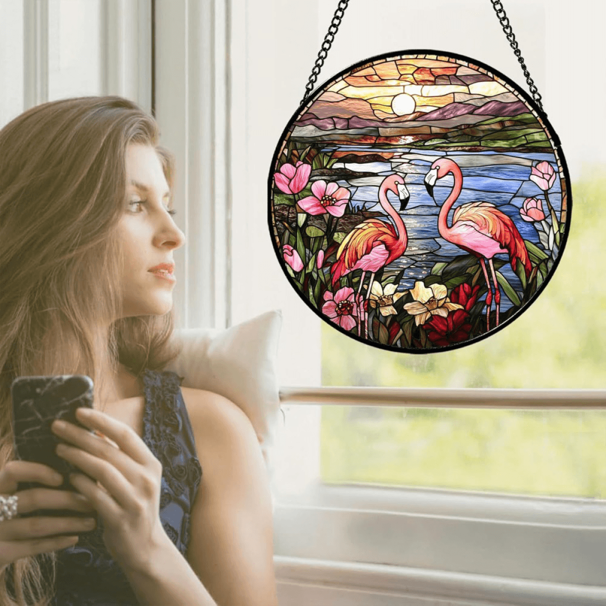 image-Acrylic Flamingo Garden Sun Catcher - 20cm Colorful Outdoor Decor