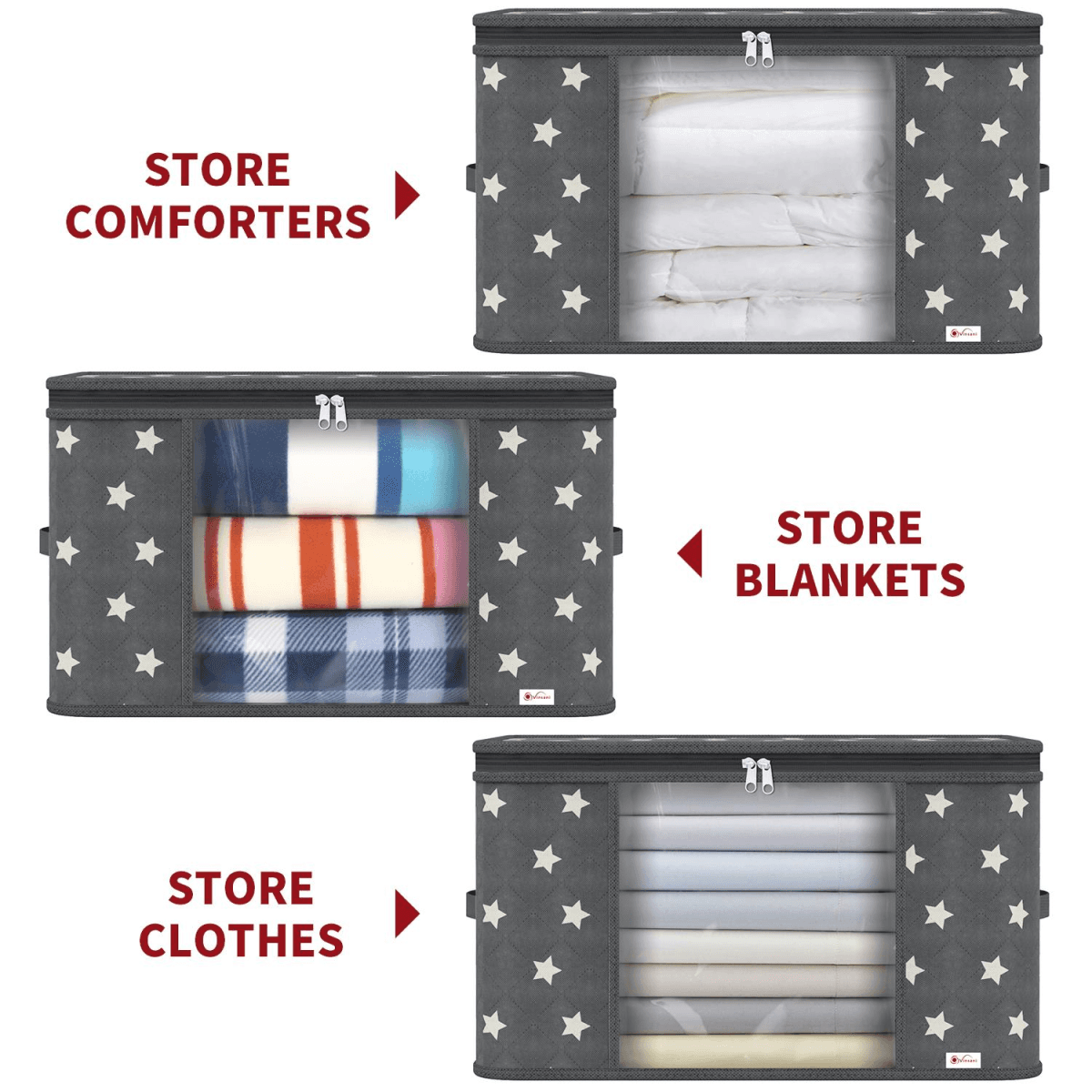 image-VINSANI 3pc DELUXE STORAGE BAGS GREY STAR 0000329