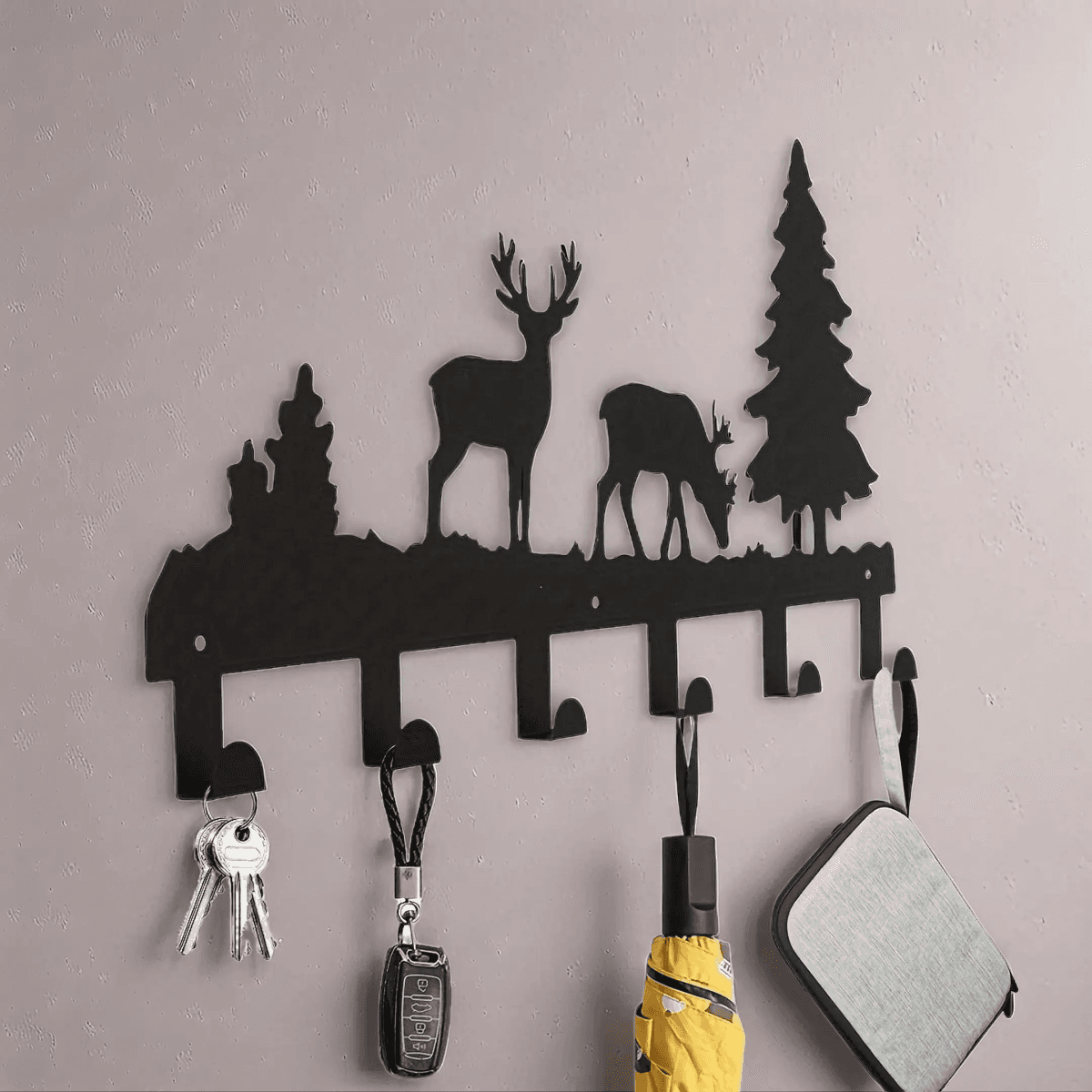 image-Matte Black Wall Hooks Heavy Duty Adhesive Mount - 6 Pack
