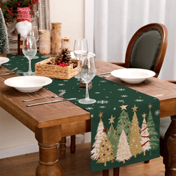 image-Christmas Table Runner 13x72 Inch, Xmas Trees Snowflakes Holiday Decorative Farmhouse Table Decoration for Kitchen Dinning, Indoor Outdoor Dinner Party Decor