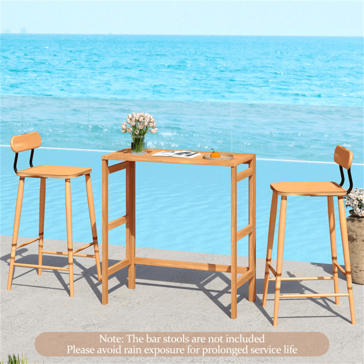 image-Natural Acacia Wood Foldable Patio Bar Table, Space-Saving Pub Design (65 characters)