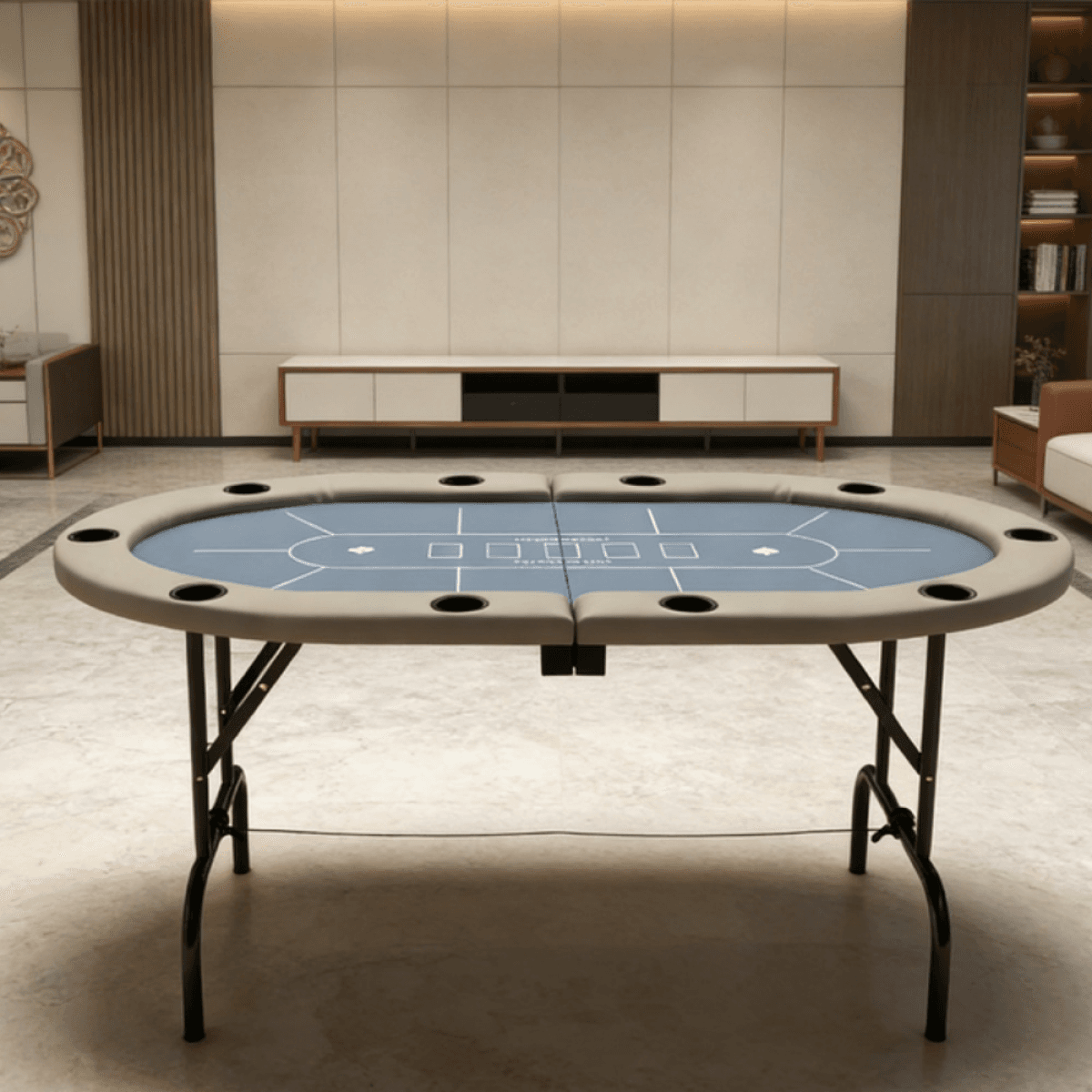 image-Extra-Large 70" Oval Foldable Poker Table - Blue/Brown MDF Steel PU