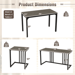 image-4-Piece Dining Table Set with Bench & 2 Stools - Oak