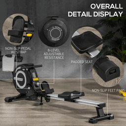 image-Fitness Adjustable Magnetic Rowing Machine Rower w/ LCD Digital Monitor HOMCOM