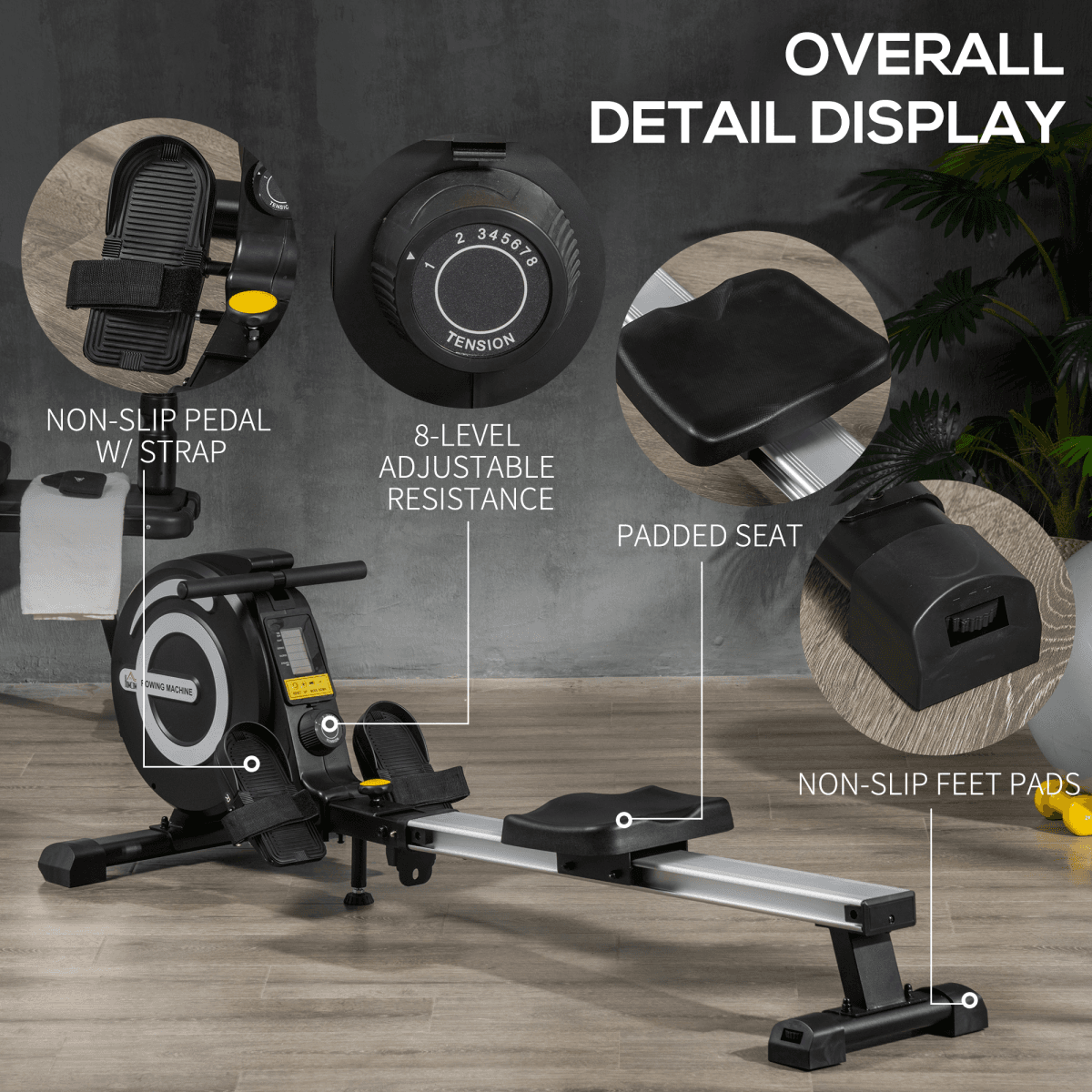 image-Fitness Adjustable Magnetic Rowing Machine Rower w/ LCD Digital Monitor HOMCOM