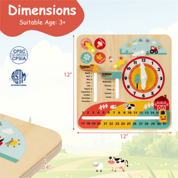 image-Montessori Wooden Clock for Kids 3+, Calendar, Weather, Educational Toy - Multi-Color