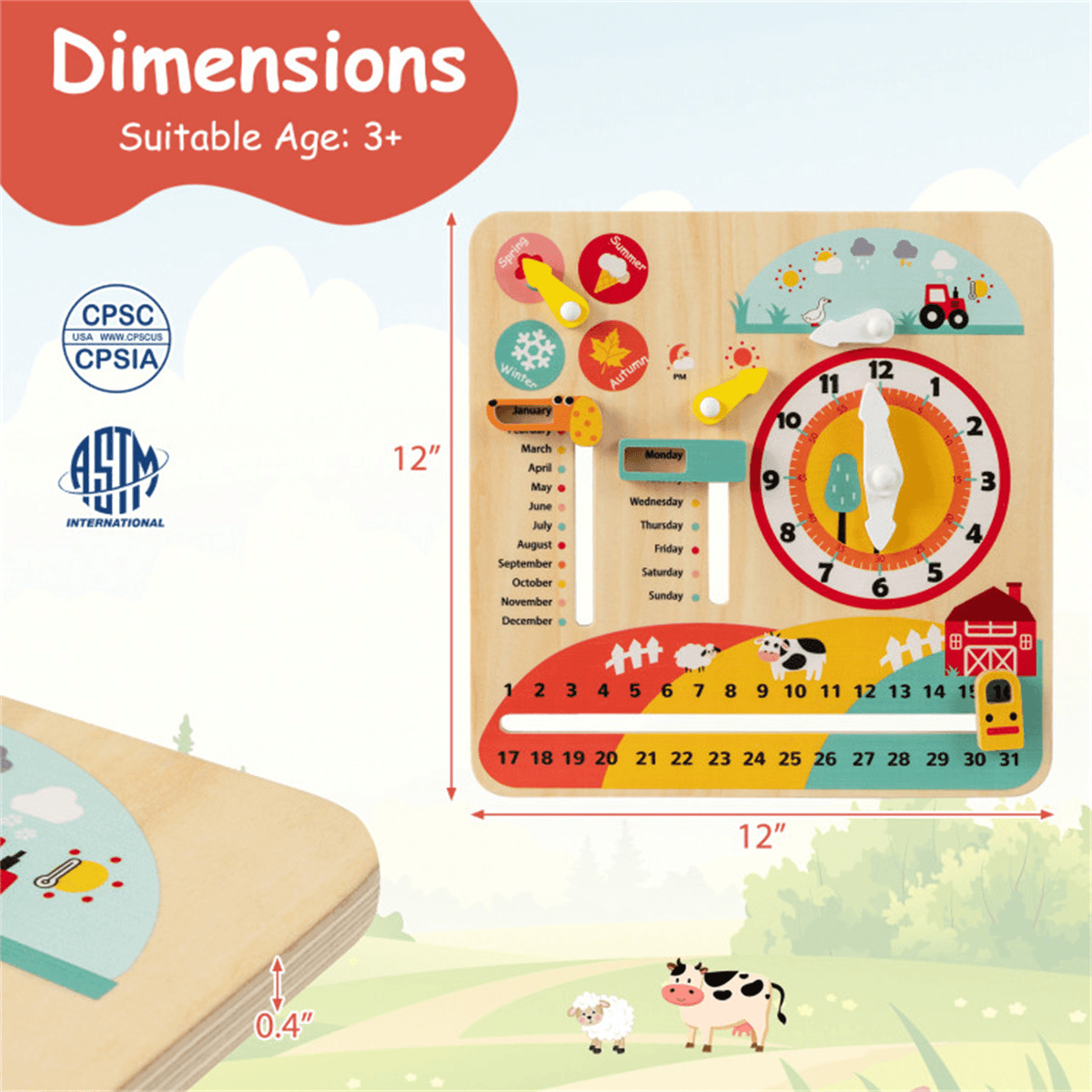 image-Montessori Wooden Clock for Kids 3+, Calendar, Weather, Educational Toy - Multi-Color