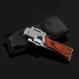 image-Flipper Pocket Knife with Flashlight, 8.5" Stainless Steel, Wooden Handle, Men's Outdoor Tool