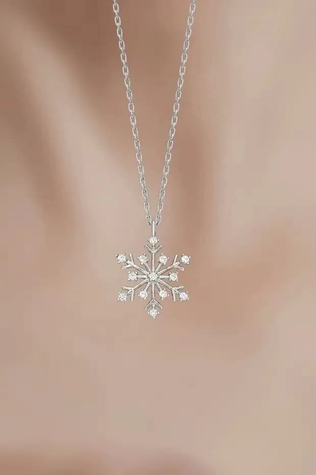 image-925 Sterling Silver Snowflake Necklace with White Stone