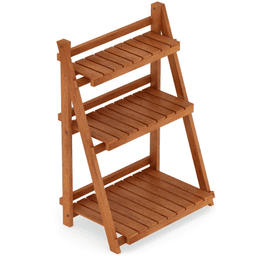 image-Acacia Wood 3-Tier Ladder Plant Stand - Foldable 24"