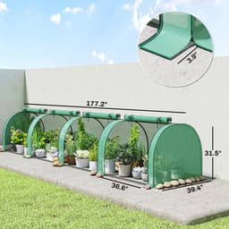 image-Garden Bed with Mini Greenhouse - Green/Dark Green, Tool-Free Assembly, UV Protection