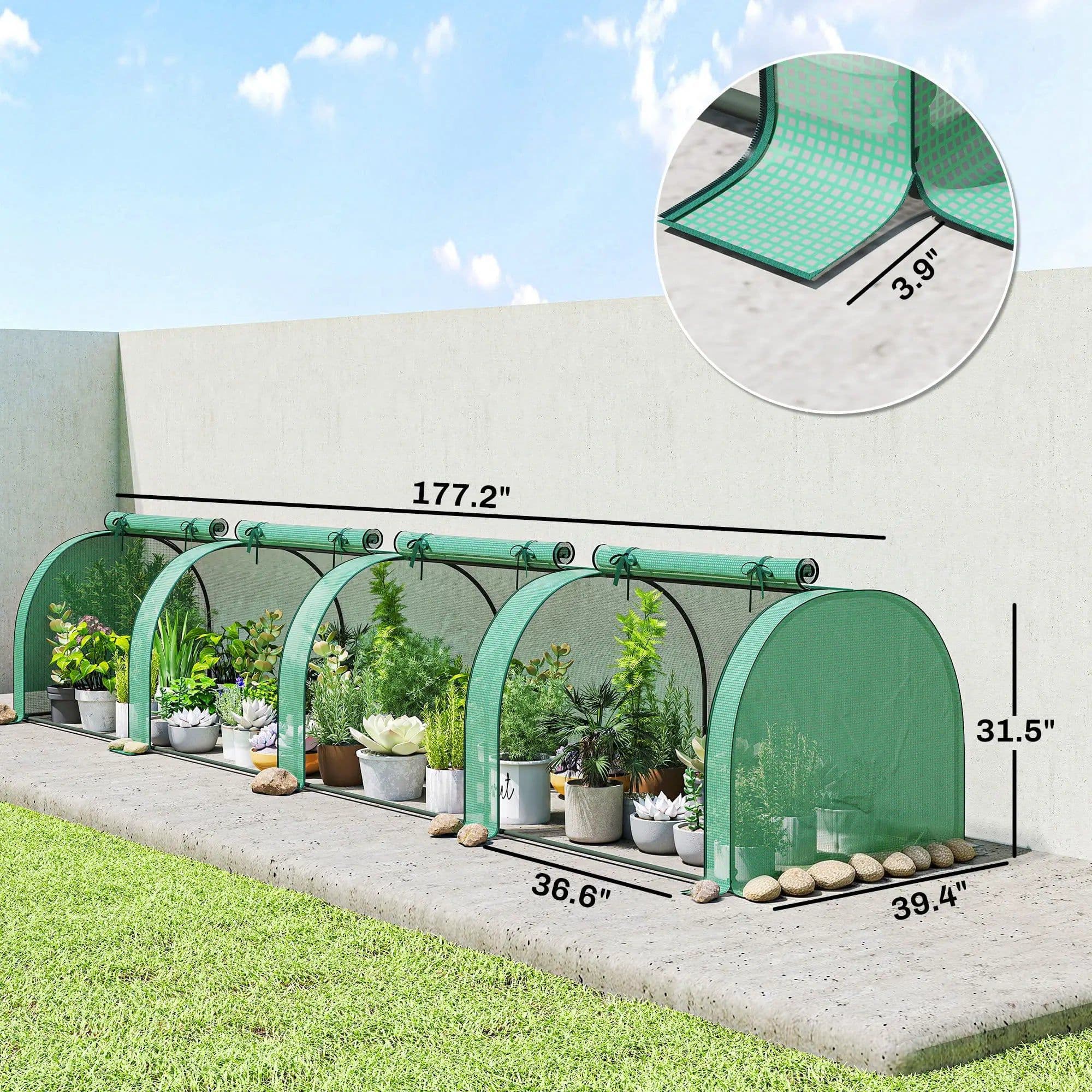 image-Garden Bed with Mini Greenhouse - Green/Dark Green, Tool-Free Assembly, UV Protection