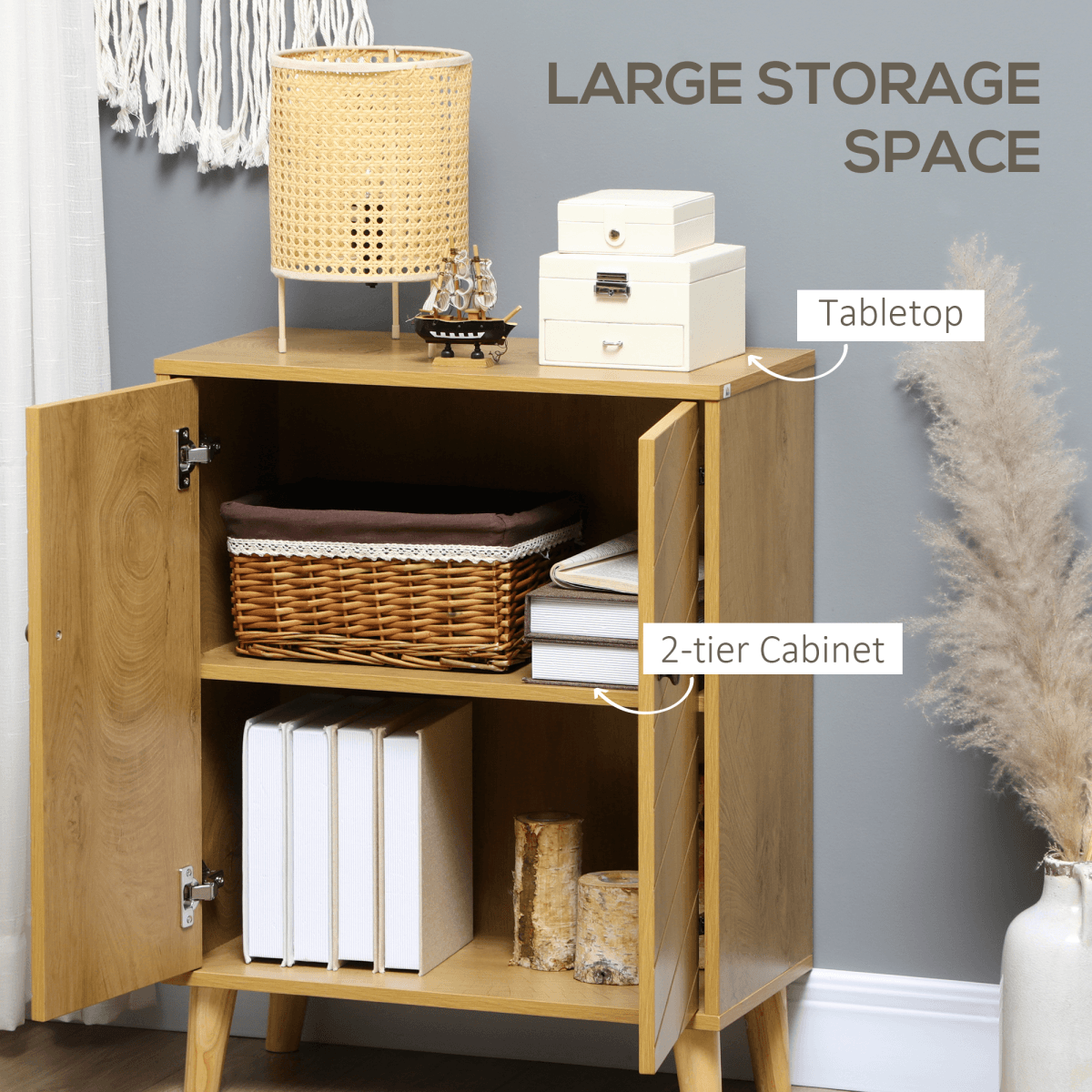 image-Storage Cabinet for Living Room Sideboard with Chevron Doors Natural