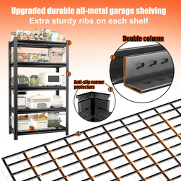 image-Garage Five Story Shelf, Capable Of Accommodating 2500 LBS, Adjustable Metal Shelf, Black, Requires Assembly, 71.2 "H x 47.24"L x 23.62 "D