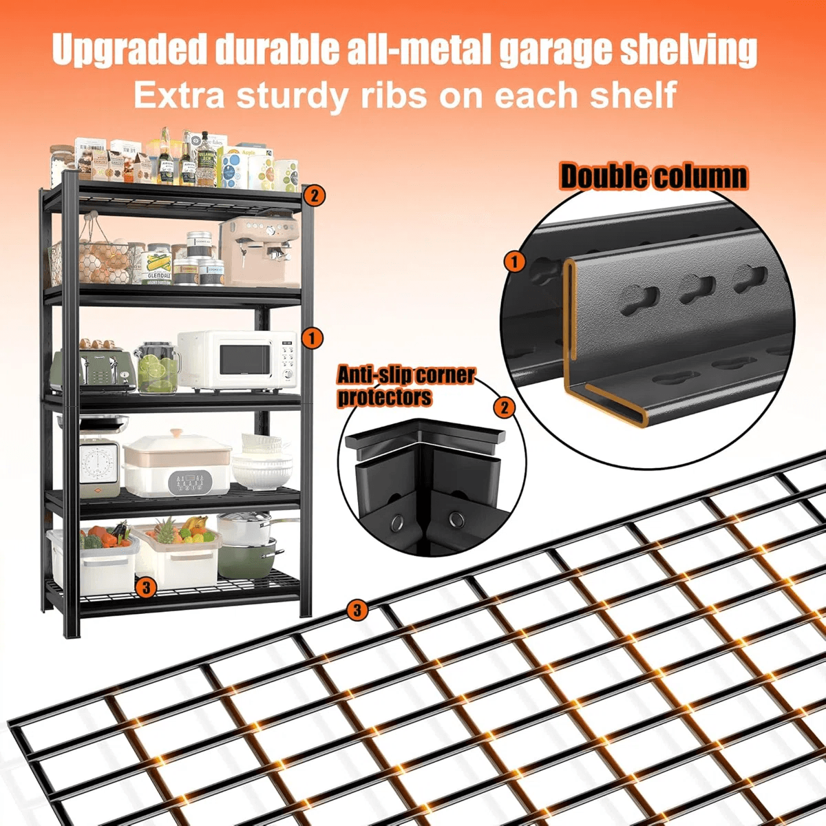 image-Garage Five Story Shelf, Capable Of Accommodating 2500 LBS, Adjustable Metal Shelf, Black, Requires Assembly, 71.2 "H x 47.24"L x 23.62 "D
