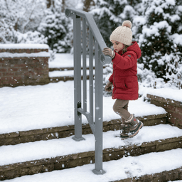image-Handrails for Outdoor Steps, Iron Handrail Fits 1 Step, Transitional Handrail with Installation Kit, Silver