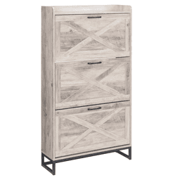 image-Barn Door Shoe Cabinet 80x24x145cm Washed Gray