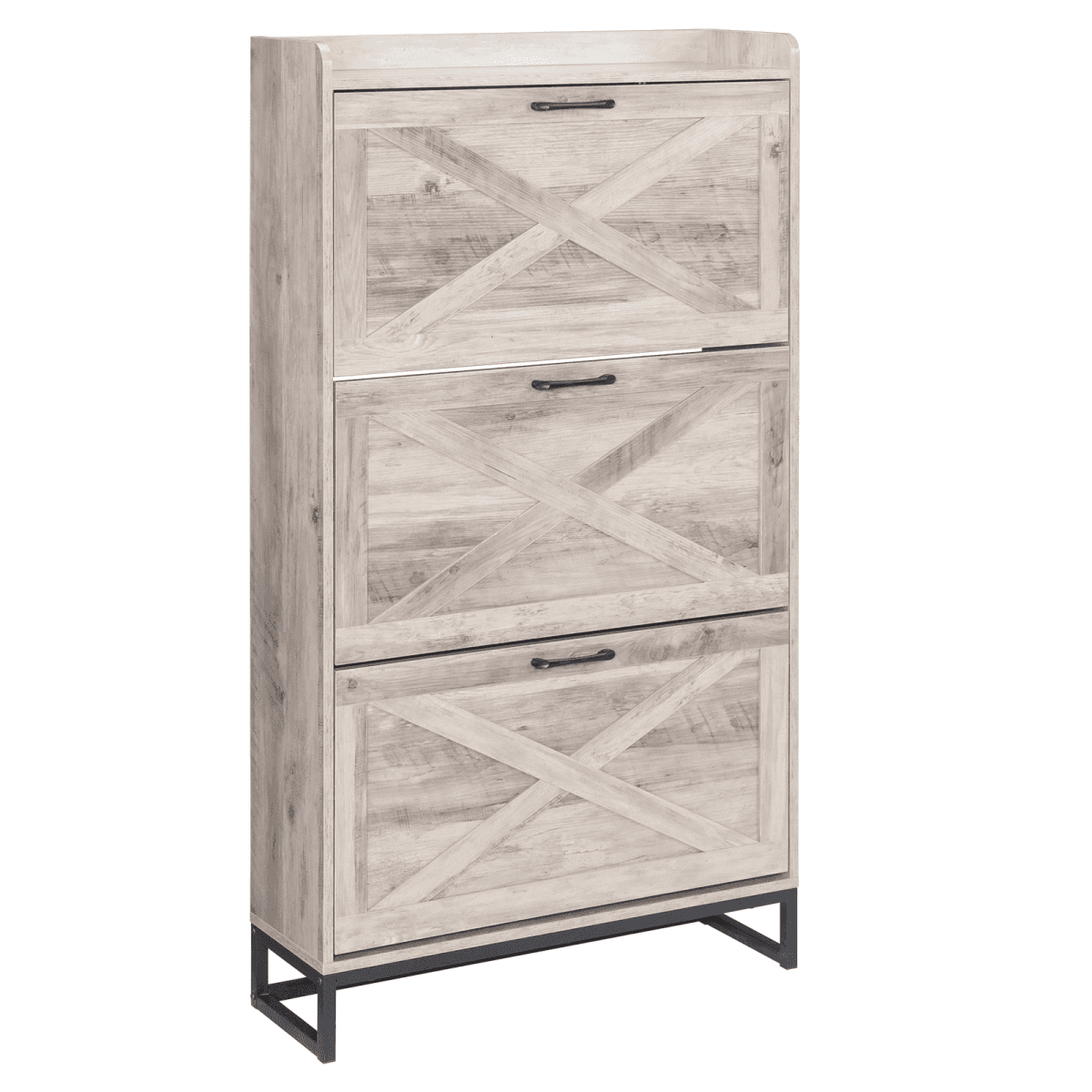 image-Barn Door Shoe Cabinet 80x24x145cm Washed Gray