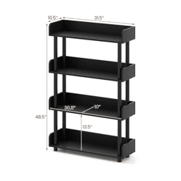 image-4-Tier Black Bookshelf with Anti-Tipping Legs for Home Office Storage (50 characters)