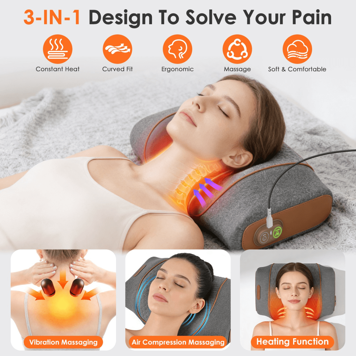 image-3-in-1 Neck Massager Pillow - Memory Foam Heat Therapy
