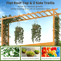 image-Wooden Raised Garden Bed, 77" x 17" x 45", Pine Wood, Open-Ended Trellis