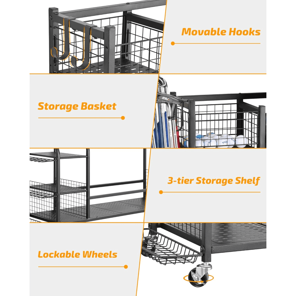 image-4 Golf Bag Organizer Garage Storage, Extra Large Golf Bag Storage Rack for Golf Bag, Golf Clubs and Golf Accessories, Golf Storage for Garage, Golf Clubs, Basement