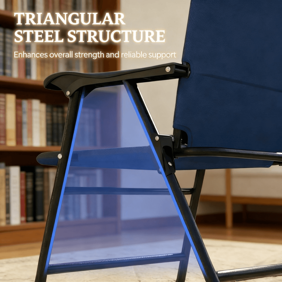 image-Folding Chair Set of 2 - Gray/Dark Blue, Steel Frame, Lightweight, Portable