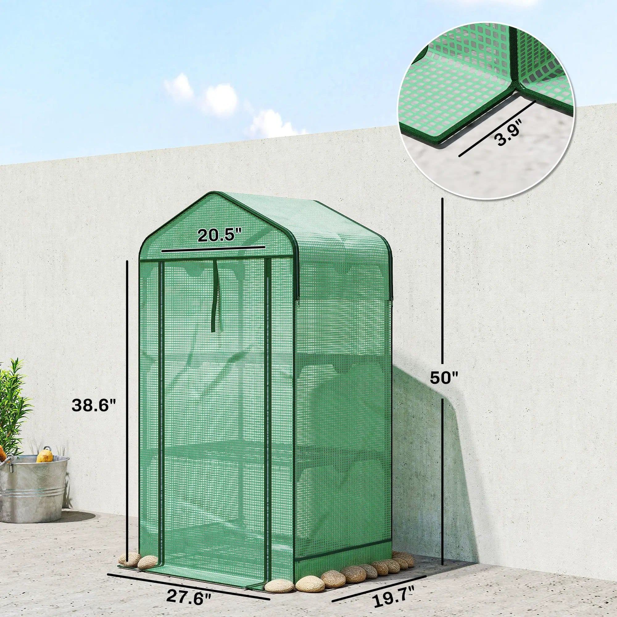 image-Garden Bed Mini Greenhouse - Green/Dark Green, 27.6"W x 50"H