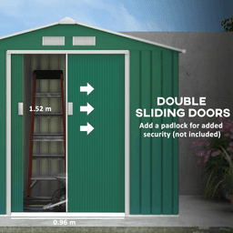 image-Outsunny Galvanised Steel Garden Shed - Green 213x130cm